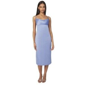 WeWoreWhat Cowl Midi Slip Dress Satin Charmeuse Slate Blue Revolve Size 6 NWT!